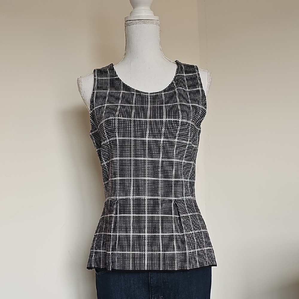 WHBM Women's Black and White Checkered Top